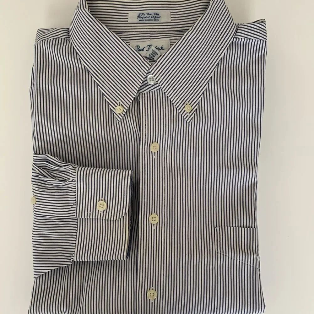 Paul Fredrick 2Play Pinpoint Oxford Cotton Men's Striped Shirt Size 34/ 18,5